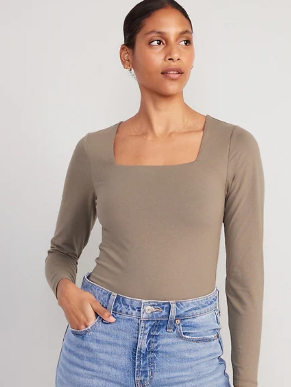 Old Navy Long Sleeve Square Neck Bodysuit Womens Size XXL Light Brown New